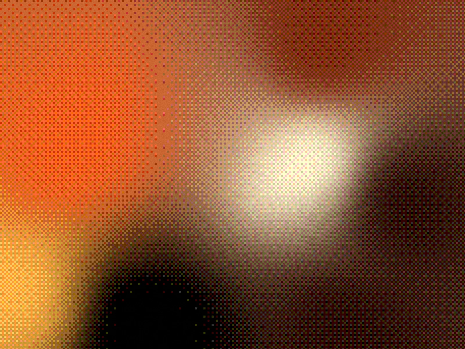 Ember static: dithered mesh gradient in orange, amber and white